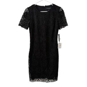 NWT Laundry by Shelli Segal Size 4 Black Lace Overlay Short Sleeve Sheath Dress